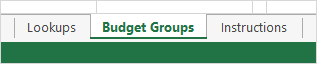 Budget Groups tab in Excel file